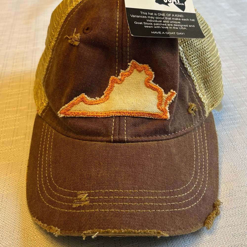 Brown and Tan Distressed Cap with Virginia Patch
